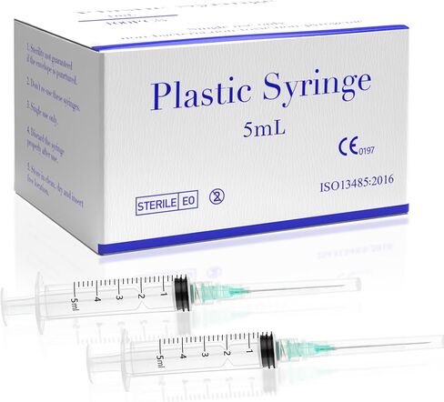 100 عبوة من المحاقن الصناعية 5 مل 21 جيجا 1.5 بوصة، حقنة بلاستيكية للاستعمال مرة واحدة للمختبرات العلمية وإعادة تعبئة السوائل وقياسها in Kuwait
