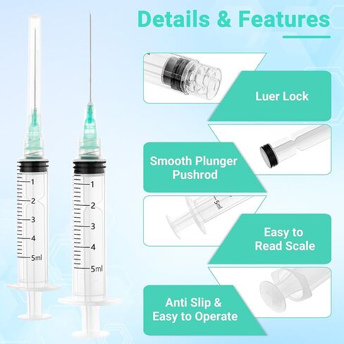 100 عبوة من المحاقن الصناعية 5 مل 21 جيجا 1.5 بوصة، حقنة بلاستيكية للاستعمال مرة واحدة للمختبرات العلمية وإعادة تعبئة السوائل وقياسها in Kuwait