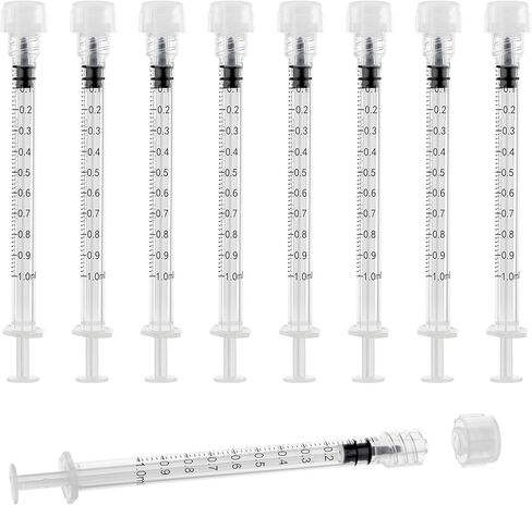 1mL Syringes without Needle, Luer Lock Syringe with Cap, Sterile Individually Wrapped, Accurate Liquid Measurement - 10 Pack for Lab Use and Home Care in Kuwait