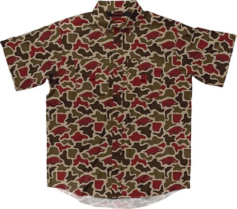 Amigo NCAA Mens Amigo Arkansas Razorbacks Licensed Camo El Campo Short Sleeve Button Up Field and Fish Shirt in Saudi Arabia