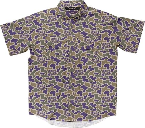 قميص Amigo NCAA الرجالي Amigo LSU Tigers المرخص Camo El Campo بأكمام قصيرة وأزرار لأعلى في الملعب وقميص السمك in Kuwait