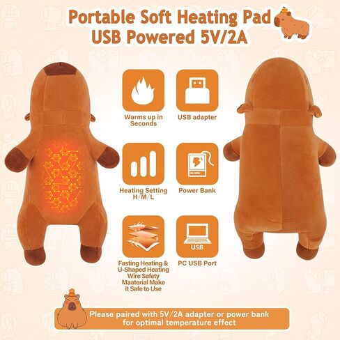 Capybara Heating Pad for Cramps & Menstrual Pain Relief,Cute Stuffed Animal Electric Heating Pad,USB Powered Heated Stuffed Animals,14''Portable Plush for Neck/Back/Shoulder,Gift for Women Wife Girls in Saudi Arabia