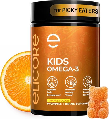 Kids Omega 3 Gummies - مكملات زيت السمك DHA و EPA للدماغ والرؤية والصحة المناعية - غير المعدلة وراثيًا ، نكهة برتقالية خالية من الغلوتين ، أوميغا 3 للأطفال 4+ - 60 عددًا in Saudi Arabia