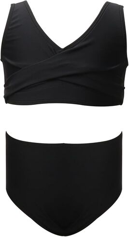 Girls Swimsuit 2 Piece Bikini Summer Beach Swimwear Criss Cross Strap High Waist Cover Up Bathing Suit in Saudi Arabia