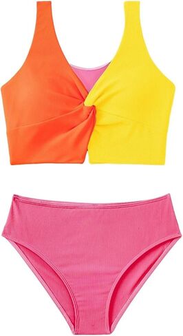 Girls Swimsuit 2 Piece Bikini Summer Beach Swimwear Criss Cross Strap High Waist Cover Up Bathing Suit in Saudi Arabia