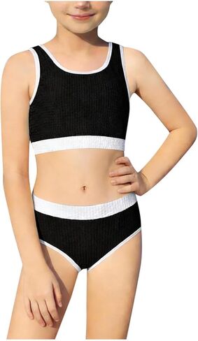 Bathing Suits for Girls Padded Color Block Swimsuits Tankini Triangle Holiday Beach Tween Bikini Swimwear 7-16 Years in Saudi Arabia