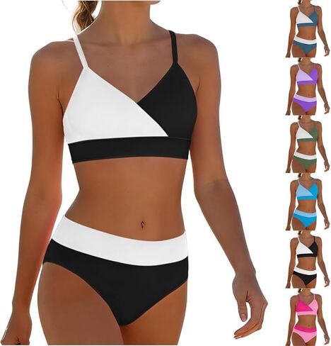 Girls Swimsuit Two Piece Bikini Bathing Swimsuits Teen Color Block Cute Swimwear Summer Beach Swim Suits Size 5-16 in Saudi Arabia
