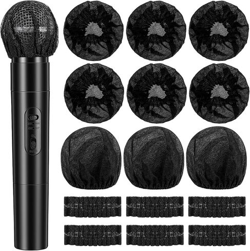 200 قطعة من أغطية الميكروفون للاستعمال مرة واحدة، زجاج أمامي للميكروفون أسود مع شريط مطاطي، أغطية ميكروفون مريحة للميكروفونات لأداء مرحلة استوديو تسجيل KTV in Kuwait