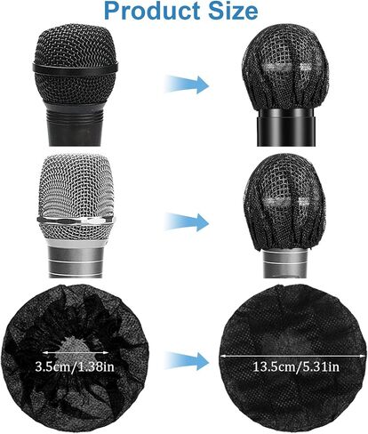 200 قطعة من أغطية الميكروفون للاستعمال مرة واحدة، زجاج أمامي للميكروفون أسود مع شريط مطاطي، أغطية ميكروفون مريحة للميكروفونات لأداء مرحلة استوديو تسجيل KTV in Kuwait