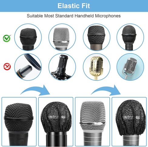 200 قطعة من أغطية الميكروفون للاستعمال مرة واحدة، زجاج أمامي للميكروفون أسود مع شريط مطاطي، أغطية ميكروفون مريحة للميكروفونات لأداء مرحلة استوديو تسجيل KTV in Kuwait