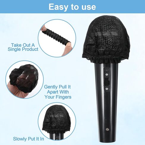 200 قطعة من أغطية الميكروفون للاستعمال مرة واحدة، زجاج أمامي للميكروفون أسود مع شريط مطاطي، أغطية ميكروفون مريحة للميكروفونات لأداء مرحلة استوديو تسجيل KTV in Kuwait