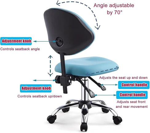 مقعد سرج لأخصائيي صحة الأسنان كرسي سرج احترافي مع عجلات كرسي مقعد دوار مريح مع مسند ظهر مع إمالة (أزرق، 46 سم - 59 سم (18 1/8 بوصة - 23 1/4 بوصة)) in Kuwait