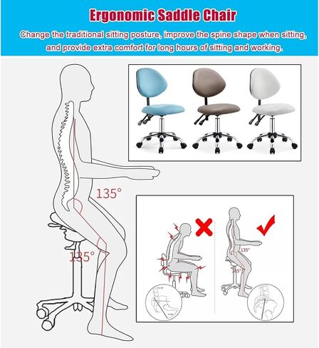 مقعد سرج لأخصائيي صحة الأسنان كرسي سرج احترافي مع عجلات كرسي مقعد دوار مريح مع مسند ظهر مع إمالة (أزرق، 46 سم - 59 سم (18 1/8 بوصة - 23 1/4 بوصة)) in Kuwait