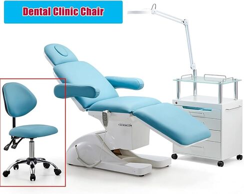 مقعد سرج لأخصائيي صحة الأسنان كرسي سرج احترافي مع عجلات كرسي مقعد دوار مريح مع مسند ظهر مع إمالة (أزرق، 46 سم - 59 سم (18 1/8 بوصة - 23 1/4 بوصة)) in Kuwait