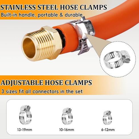 طقم تركيبات خرطوم نحاسي 34 قطعة - 3/16 بوصة، 1/4 بوصة، 5/16 بوصة، 3/8 بوصة، 1/2 بوصة بارب إلى 1/8 بوصة، 1/4 بوصة، 3/8 بوصة محول ذكر NPT مع 46 قطعة مشابك وشريطين تيفلون لخط مياه وقود الهواء in Kuwait