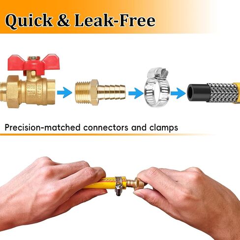 طقم تركيبات خرطوم نحاسي 34 قطعة - 3/16 بوصة، 1/4 بوصة، 5/16 بوصة، 3/8 بوصة، 1/2 بوصة بارب إلى 1/8 بوصة، 1/4 بوصة، 3/8 بوصة محول ذكر NPT مع 46 قطعة مشابك وشريطين تيفلون لخط مياه وقود الهواء in Kuwait