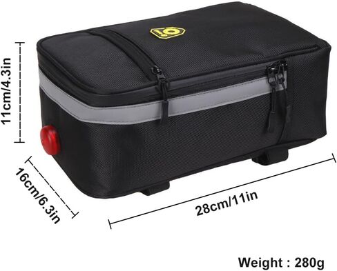 حقيبة رف الدراجة من مانويل، حقيبة صندوق المقعد الخلفي للدراجة، حقيبة مقاومة للماء للدراجة مع شريط عاكس، حقيبة تخزين الرف الخلفي لركوب الدراجات على الطرق الجبلية - أسود in Kuwait