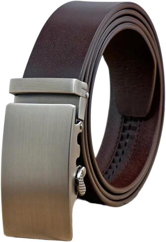 Men's Genuine Leather Automatic No Hole Belt Adjustable Ratchet Casual Business Jeans Pants Work Belt in Saudi Arabia
