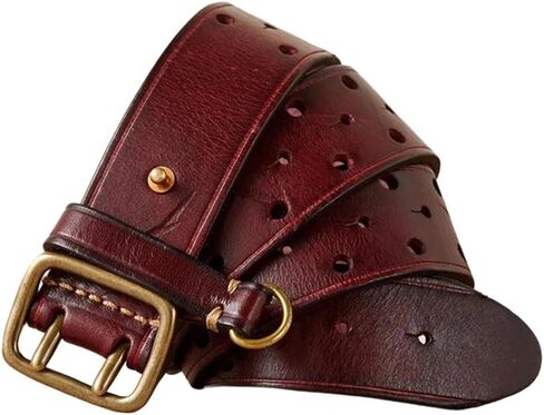 Men's Wide Genuine Leather Double Pin Buckle Belt Top Jeans Casual Waistband in Saudi Arabia