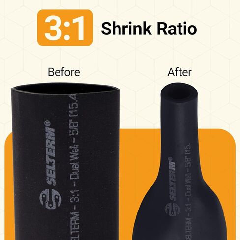 طقم أنابيب انكماش حراري من الدرجة البحرية كبيرة الحجم من SELTERM، تشكيلة 1، 3/4، 1/2، 5/8 بوصة، بطانة لاصقة مزدوجة الجدار 3:1، لموصلات أطراف كابل البطارية - أسود [108 قطعة] in Kuwait