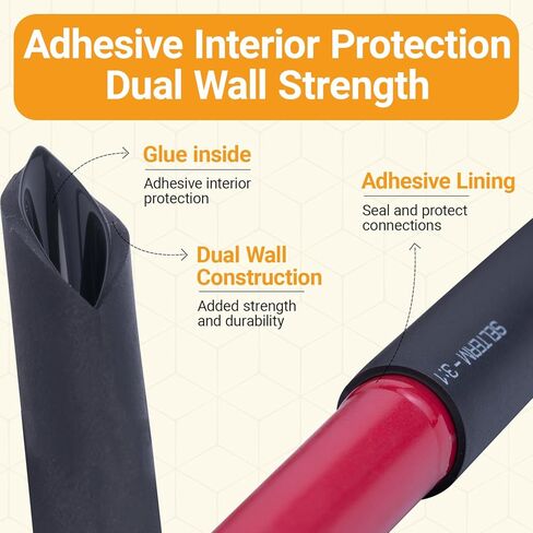 طقم أنابيب انكماش حراري من الدرجة البحرية كبيرة الحجم من SELTERM، تشكيلة 1، 3/4، 1/2، 5/8 بوصة، بطانة لاصقة مزدوجة الجدار 3:1، لموصلات أطراف كابل البطارية - أسود [108 قطعة] in Kuwait