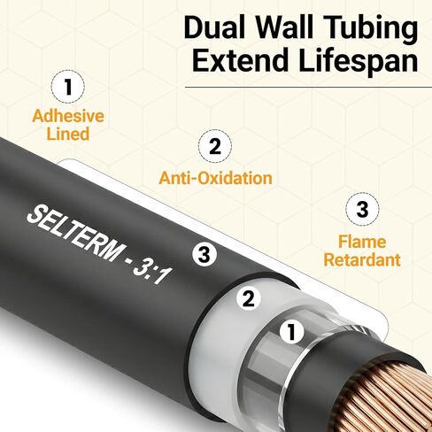طقم أنابيب انكماش حراري من الدرجة البحرية كبيرة الحجم من SELTERM، تشكيلة 1، 3/4، 1/2، 5/8 بوصة، بطانة لاصقة مزدوجة الجدار 3:1، لموصلات أطراف كابل البطارية - أسود [108 قطعة] in Kuwait