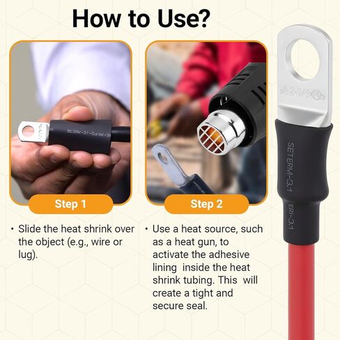 طقم أنابيب انكماش حراري من الدرجة البحرية كبيرة الحجم من SELTERM، تشكيلة 1، 3/4، 1/2، 5/8 بوصة، بطانة لاصقة مزدوجة الجدار 3:1، لموصلات أطراف كابل البطارية - أسود [108 قطعة] in Kuwait