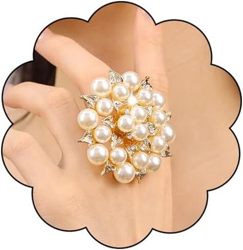 Vintage Pearl Ring for Women Big Promise Stacking Pearl Crystal Cluster Flower Rings Adjustable Open Finger Ring 1920s Pearl Statement Jewelry for Bridal Wedding Prom in Saudi Arabia