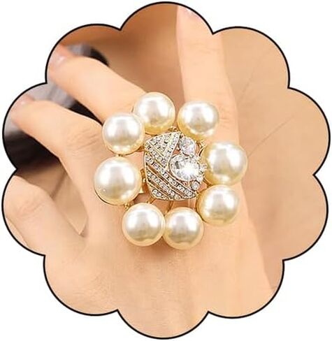 Vintage Pearl Ring for Women Big Promise Stacking Pearl Crystal Cluster Flower Rings Adjustable Open Finger Ring 1920s Pearl Statement Jewelry for Bridal Wedding Prom in Saudi Arabia