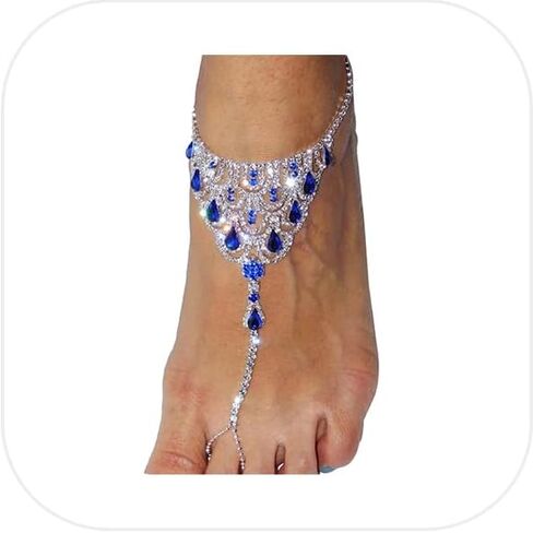 1Pair Summer Beach Water Drop Anklet Rhinestone Toe Ring Foot Chain Bridal Crystal Barefoot Anklet Sandal High Heels Accessories for Women in Saudi Arabia