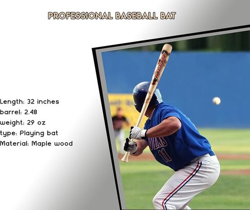 Wooden Baseball bat C271 in Pro Maple Wood for Professional Players Youth-Adults with flamework on Barrel with Cupped in Size 32 inches/29 Oz with Classic Natural Wood Color in Kuwait