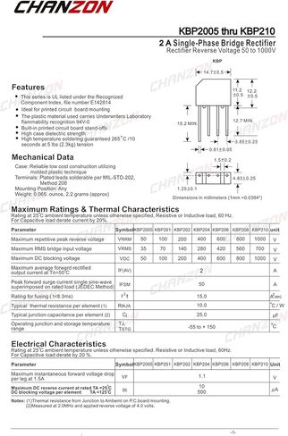(عبوة من 20 قطعة) صمام ثنائي لمقوم الجسر Chanzon KBP206 2A 600V KBP-4 (SIP-4) مرحلة واحدة، موجة كاملة 2 أمبير 600 فولت ثنائيات سيليكون إلكترونية in Saudi Arabia