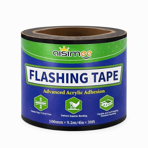 شريط وامض للنوافذ والأبواب، 4 بوصة × 30 قدم، 11.8 مل، شريط وامض مقاوم لجميع الأحوال الجوية والأشعة فوق البنفسجية، لاصق أكريليك من الدرجة الصناعية، مناسب لطبقات الألواح، صيانة المباني - أسود in Kuwait