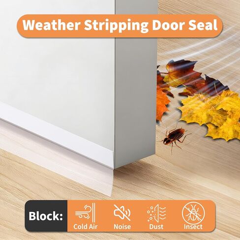 Weather Stripping Door Seal, 33 Feet Silicone Door Seal Strip Tape, Self Adhesive Doors Draft Stopper for Wind and Noise Blocking, Ideal for Doors, Windows and Shower Glass Gaps, Transparent in Kuwait