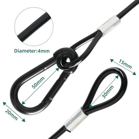 20Pcs 25" Safety Cable, Black PVC Coated 304 Stainless Steel Security Cable for Stage Lighting, 4mm Diameter,110 lb Load Capacity in Saudi Arabia