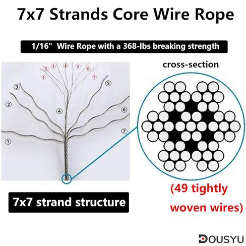 328ft Wire Rope, 1/16" Stainless Steel Cable with 100Pcs Aluminum Crimping Sleeves, Steel Wire Cable,Picture Wire,7x7 368 lbs Breaking Strength in Saudi Arabia