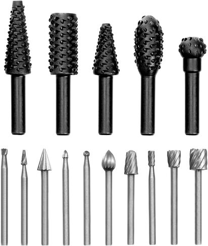 5PCS Rotary Burr Rasp Set with 1/4" Round Shank + 10PCS Rotary Burr Files Set with 3mm(1/8") Round Shank, Woodworking Rotary File Tool Rasp Drill Bits for DIY Carving, Drilling and Engraving in Saudi Arabia