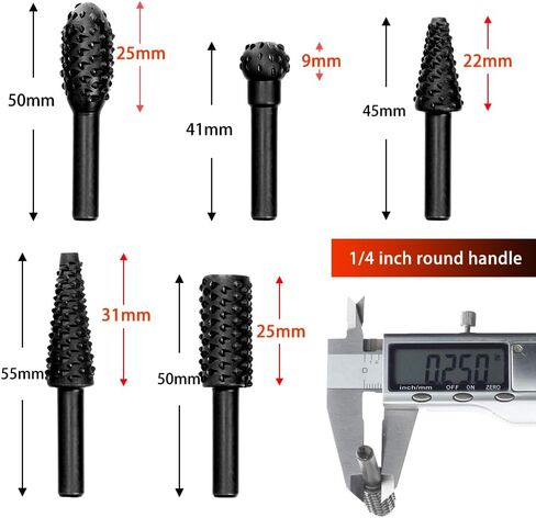 5PCS Rotary Burr Rasp Set with 1/4" Round Shank + 10PCS Rotary Burr Files Set with 3mm(1/8") Round Shank, Woodworking Rotary File Tool Rasp Drill Bits for DIY Carving, Drilling and Engraving in Saudi Arabia