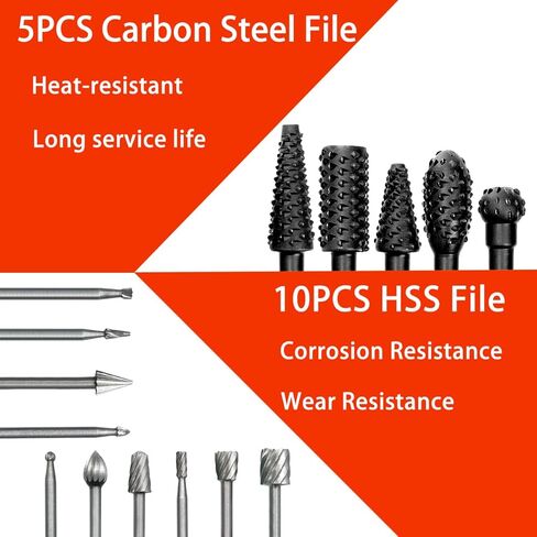 5PCS Rotary Burr Rasp Set with 1/4" Round Shank + 10PCS Rotary Burr Files Set with 3mm(1/8") Round Shank, Woodworking Rotary File Tool Rasp Drill Bits for DIY Carving, Drilling and Engraving in Saudi Arabia