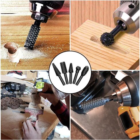 5PCS Rotary Burr Rasp Set with 1/4" Round Shank + 10PCS Rotary Burr Files Set with 3mm(1/8") Round Shank, Woodworking Rotary File Tool Rasp Drill Bits for DIY Carving, Drilling and Engraving in Saudi Arabia