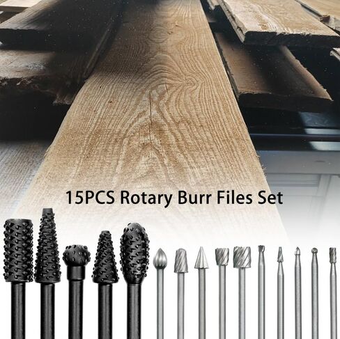 5PCS Rotary Burr Rasp Set with 1/4" Round Shank + 10PCS Rotary Burr Files Set with 3mm(1/8") Round Shank, Woodworking Rotary File Tool Rasp Drill Bits for DIY Carving, Drilling and Engraving in Saudi Arabia