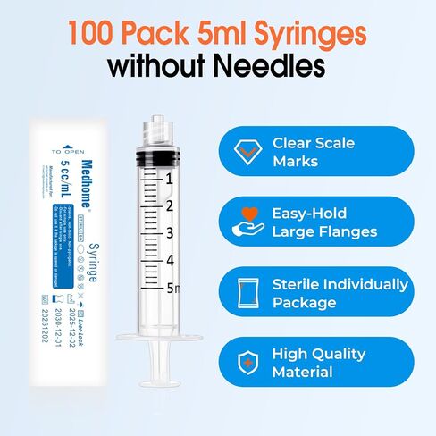 5mL Luer Lock Syringe (No Needle) , Sterile & Individually Wrapped , Professional, Industrial & Personal Use in Kuwait