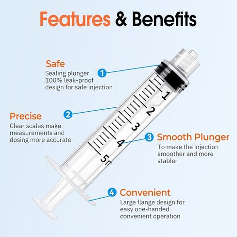 5mL Luer Lock Syringe (No Needle) , Sterile & Individually Wrapped , Professional, Industrial & Personal Use in Kuwait
