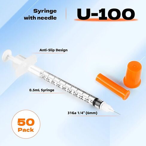 محاقن 0.5 مل/سم مكعب 31 قياس 1/4 بوصة 6 مم، محاقن للاستعمال مرة واحدة في المختبر بإبرة، عبوة من 50 قطعة in Kuwait