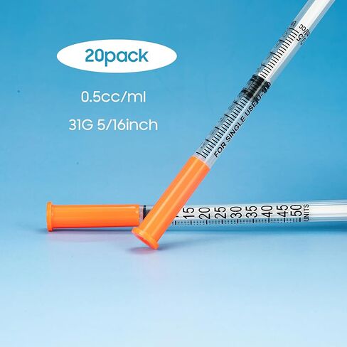 0.5ml Syringe, 0.5cc 31G 5/16 Inch Syringes, Precision Scientific Dispensing Tool, Individually Wrapped (Pack of 20) in Kuwait