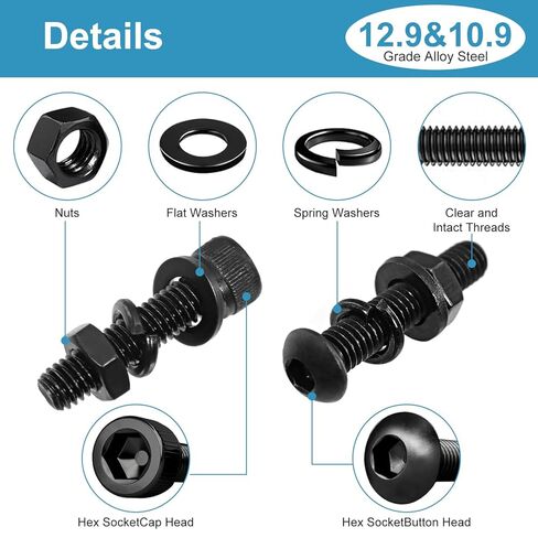 2200PCS M3 Screws with Nuts Assortment Kit, Hex Socket Button and Cap Head Bolts, 12.9 and 10.9 Grade, Black Zinc Plated, 4-35mm, for DIY and 3D Printer in Saudi Arabia