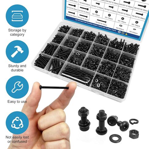 2200PCS M3 Screws with Nuts Assortment Kit, Hex Socket Button and Cap Head Bolts, 12.9 and 10.9 Grade, Black Zinc Plated, 4-35mm, for DIY and 3D Printer in Saudi Arabia