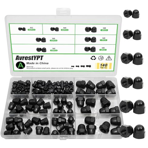 140 قطعة من صواميل غطاء البلوط، M3 M4 M6 M8، صواميل قبة سداسية، أغطية مسامير مزخرفة من الفولاذ الكربوني للأثاث والسيارات والمشروعات اليدوية in Kuwait