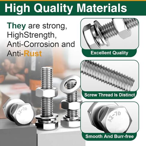 182Pcs M6 Nuts and Bolts Assortment Kit, A2-70 Stainless Steel Hex Head Cap Screws with Flat & Lock Washers, M6x8mm-35mm for Metric Bikes, Furniture & Vehicle Modifications in Kuwait