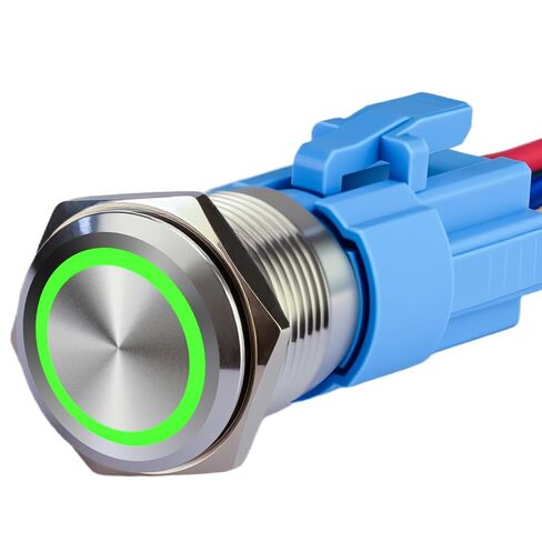 مفتاح زر ضغط 15 أمبير، 22 مم (0.866 بوصة) 12 فولت - 24 فولت مفتاح زر ضغط تيار متردد/تيار مستمر IP67 مقاوم للماء LED ضوء عين الملاك تشغيل وإيقاف مع مقبس سلك in Kuwait